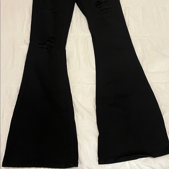 Fashion Nova Distressed Black Flare Jeans - Picture 2 of 4